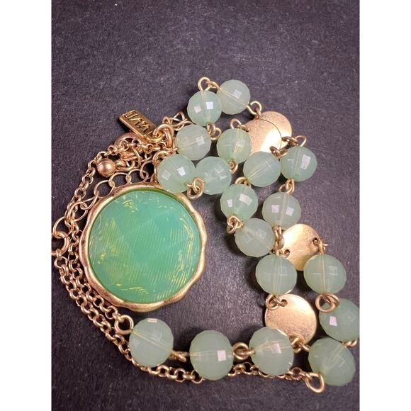 Vivi Love Green Glass Beaded Pendant Necklace Gold Tone 20in - Picture 8 of 14